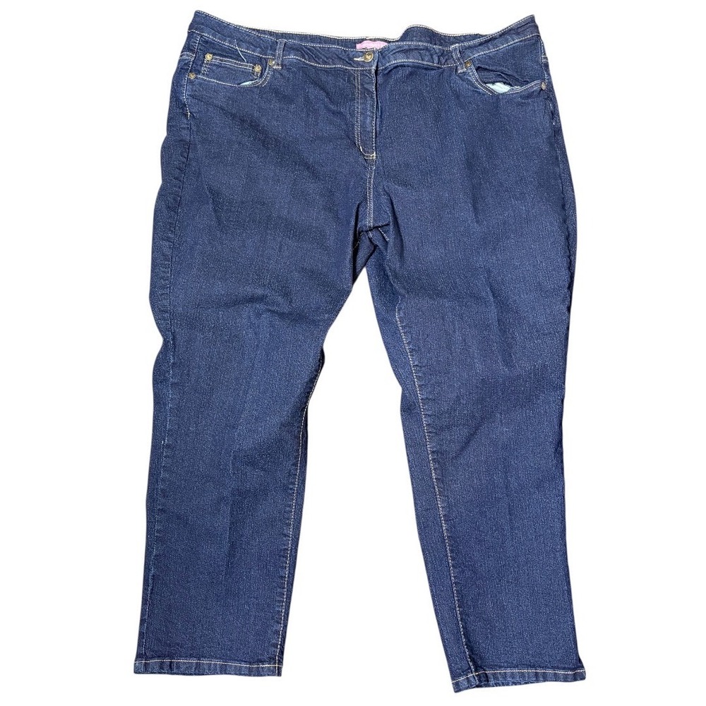 Woman Within Jeans Women 26WP Blue Dark Wash Natural Fit Straight Leg Stretch